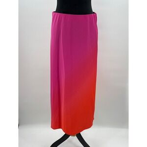 A New Day Ombre Maxi Skirt Pink Orange Gradiant Slit Elastic Waist XL